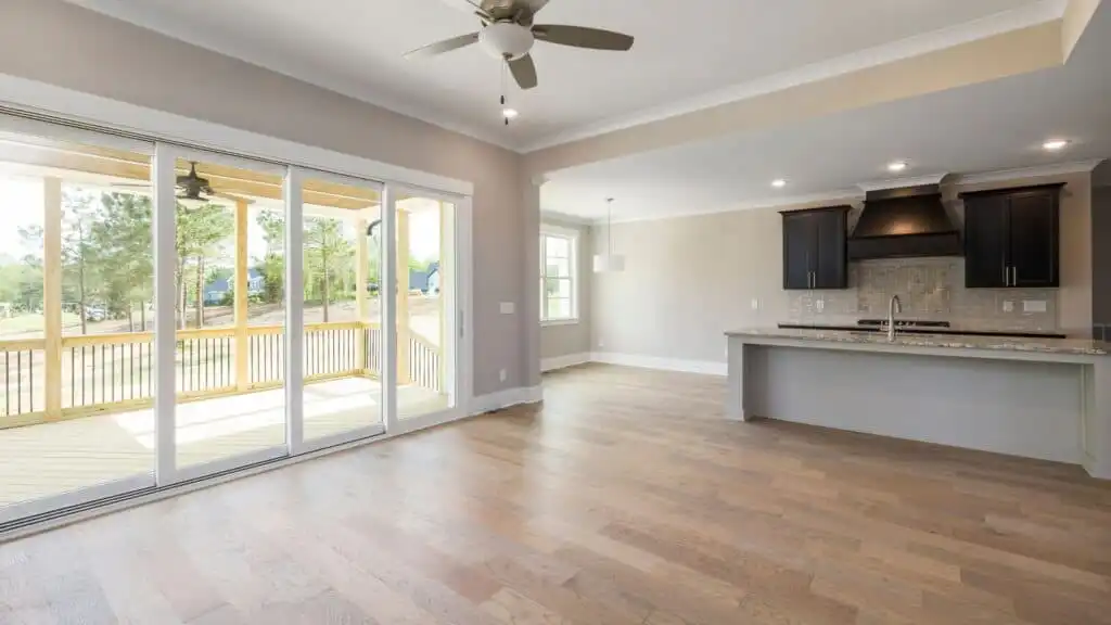 New flooring installed through an open plan living area