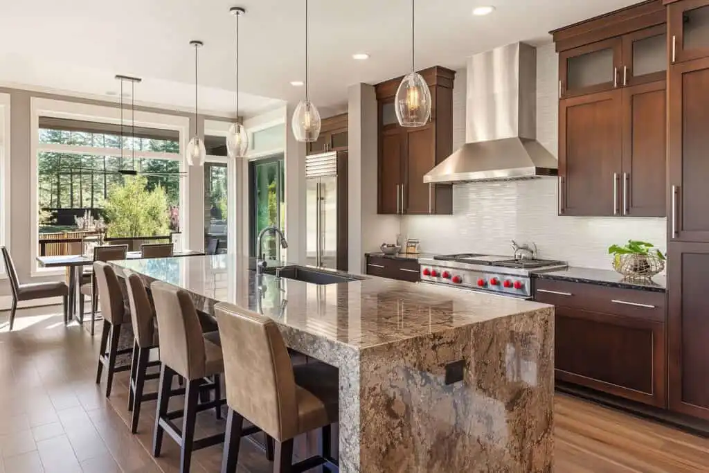 Remodeled kitchen with custom cabinetry and island
