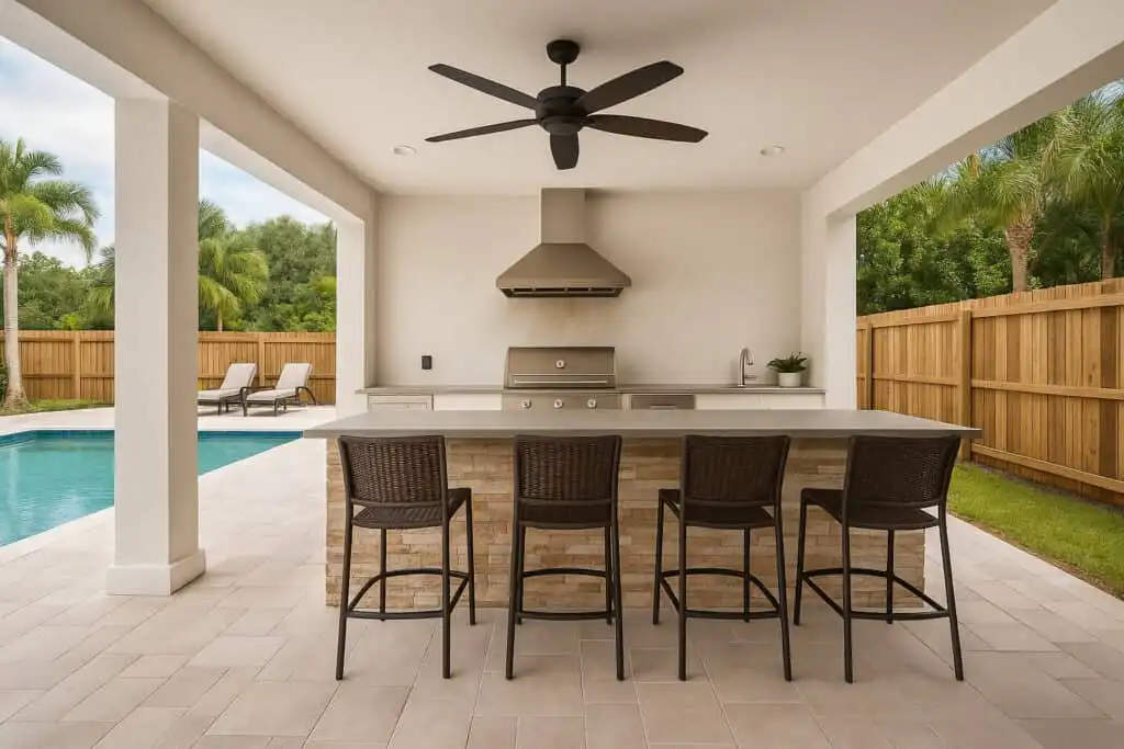 Custom built outdoor kitchen with built-in grill and counter