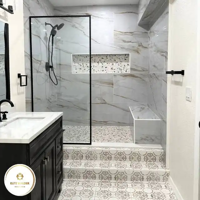 Remodeled bathroom with a tiled walk-in shower in St. Petersburg
